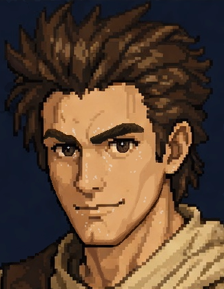 Vraden, a young mage warrior with brown hair and a determined expression